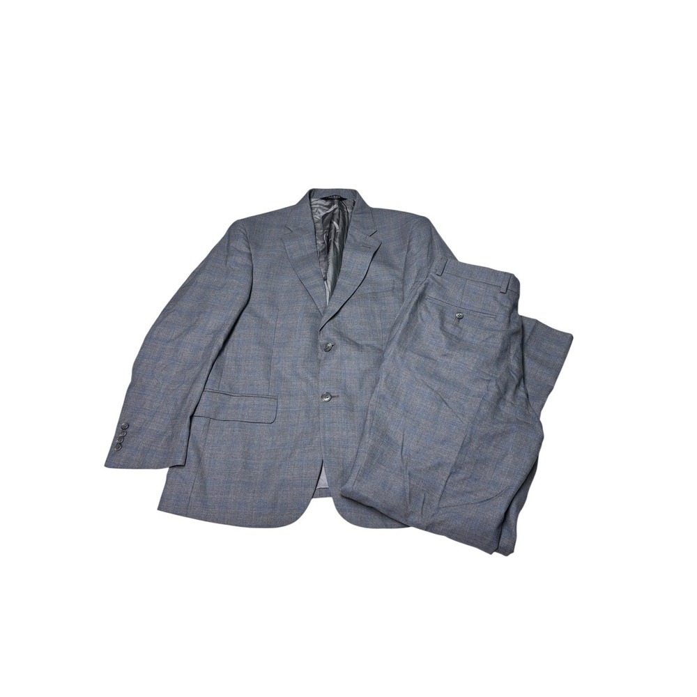 Jos A Bank Signature Collection 100% Wool Glen Plaid Suit Blue Grey 38S 32x28